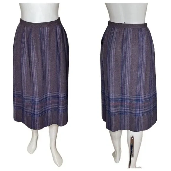 PENDLETON Purple Plaid Wool Skirt Midi Fully Lined VINTAGE Size 10 - Picture 10 of 10